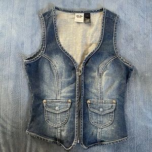 Harley Denim Zippered Vest - Rhinestone- Size S - Stretchy - Fits Small OR Med